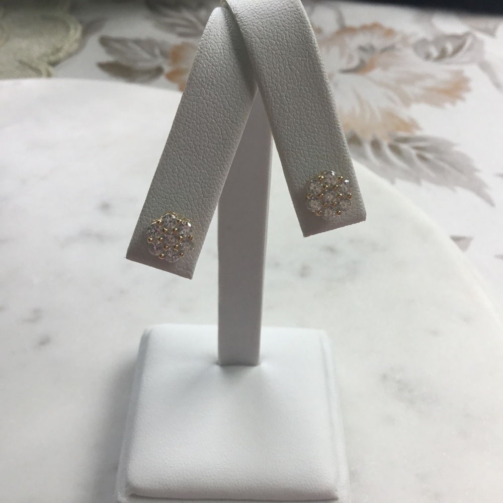 Sale $26! Yellow GP/Sterling Cz Flower Earrings - Picture 14 of 16